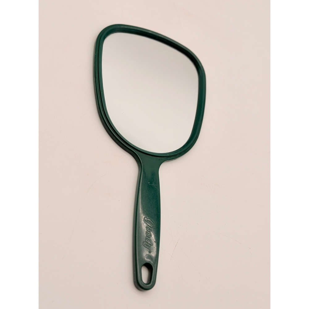 Vintage Goody Handheld Mirror Forest Green Plastic Shield Shape Retro Vanity